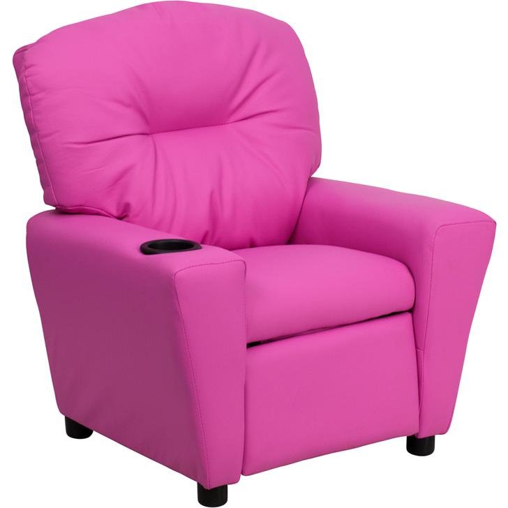 Contemporary Hot Pink Vinyl Kids Recliner with Cup Holder. The main picture.