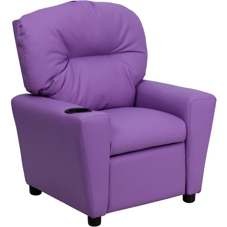 Contemporary Lavender Vinyl Kids Recliner with Cup Holder. Picture 1