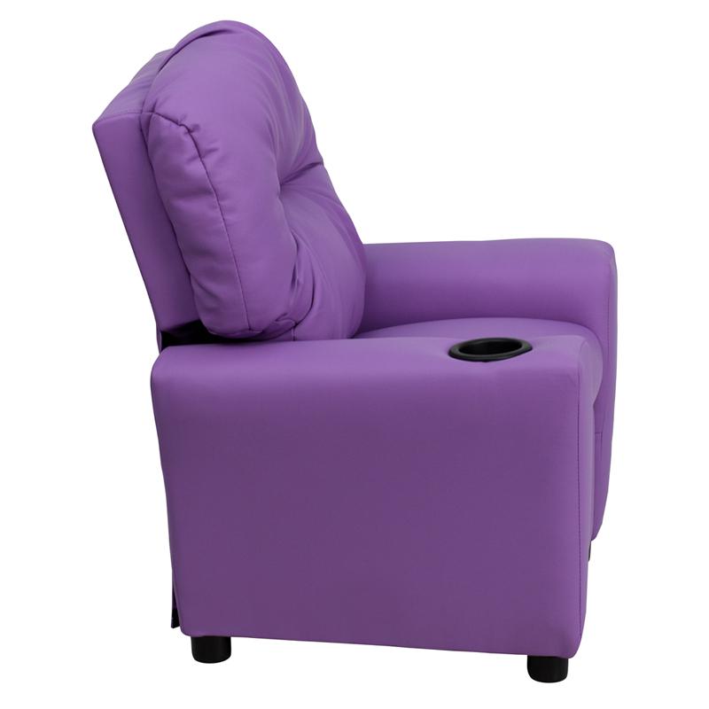 Contemporary Lavender Vinyl Kids Recliner with Cup Holder. Picture 2
