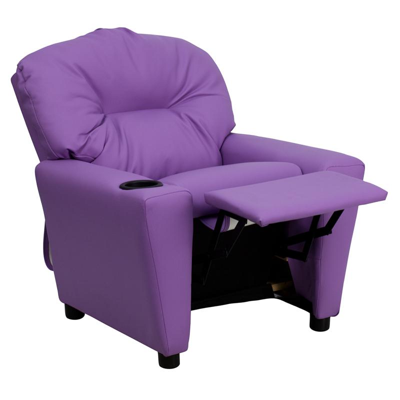 Contemporary Lavender Vinyl Kids Recliner with Cup Holder. Picture 5