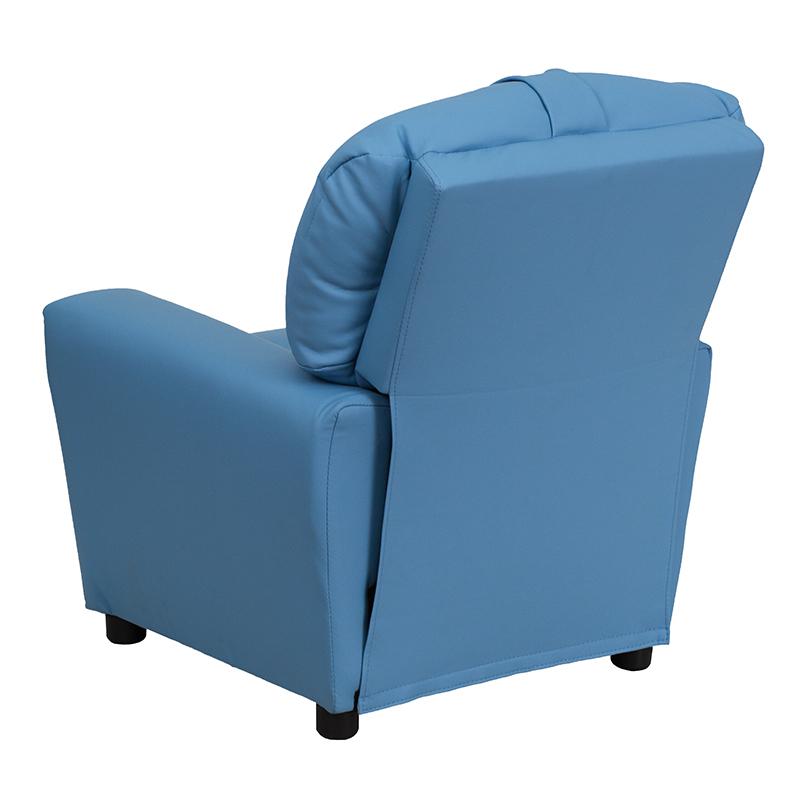 Contemporary Light Blue Vinyl Kids Recliner with Cup Holder. Picture 3