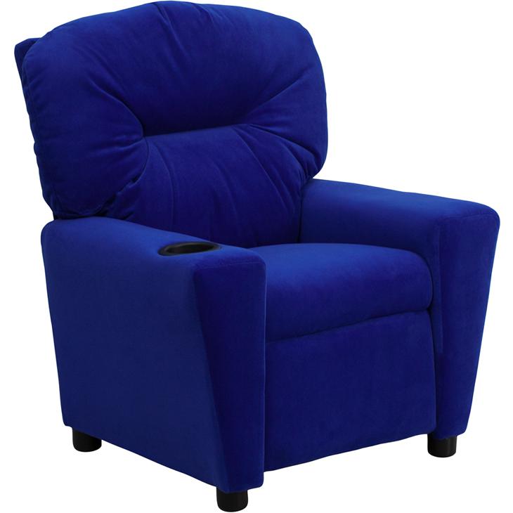 Contemporary Blue Microfiber Kids Recliner with Cup Holder. Picture 1