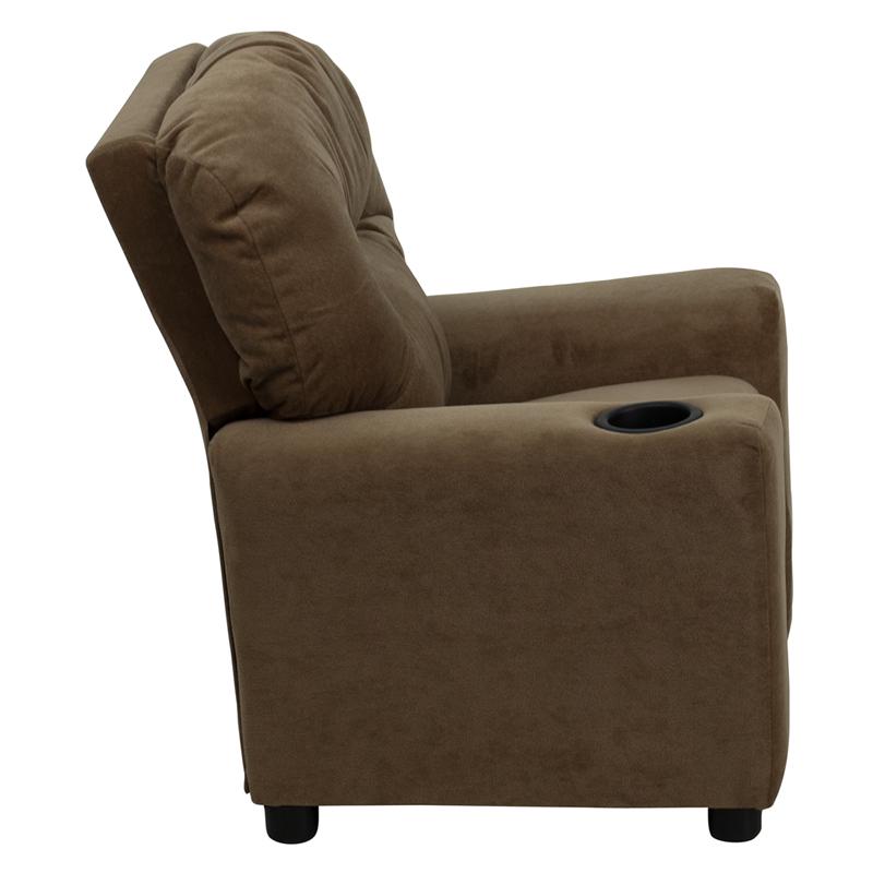 Contemporary Brown Microfiber Kids Recliner with Cup Holder. Picture 2