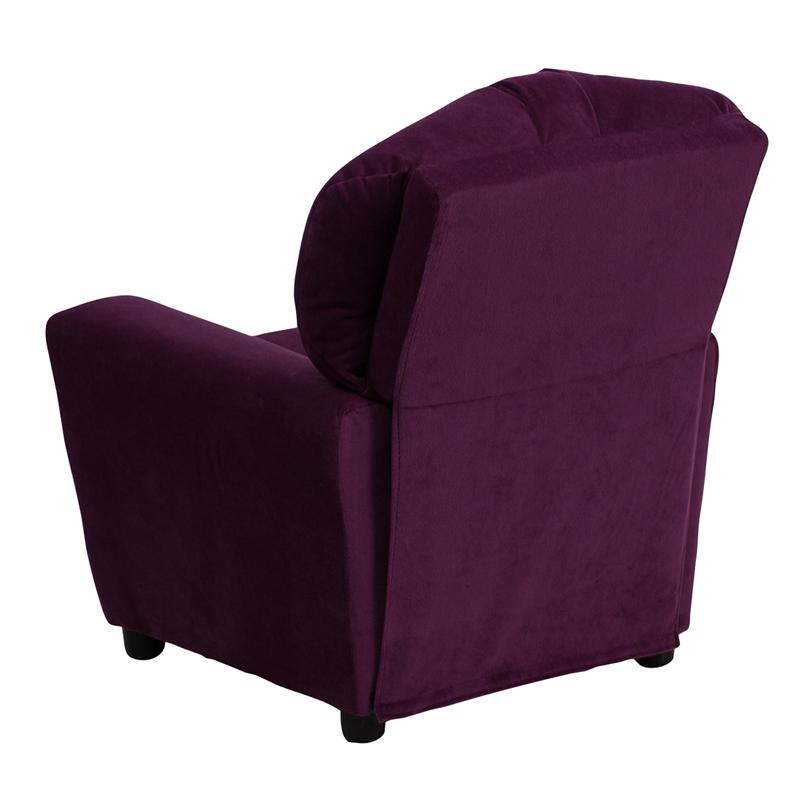 Contemporary Purple Microfiber Kids Recliner with Cup Holder. Picture 3