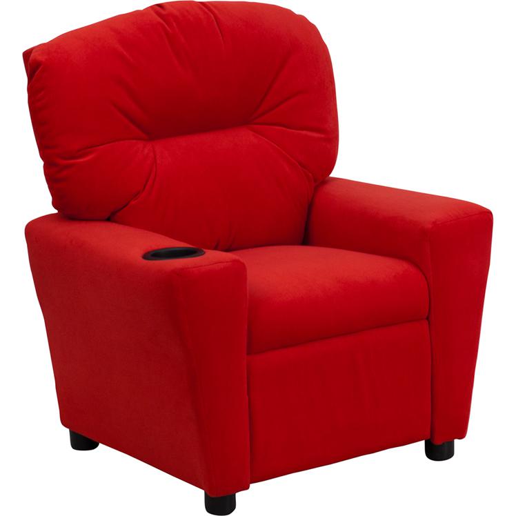 Contemporary Red Microfiber Kids Recliner with Cup Holder. Picture 1