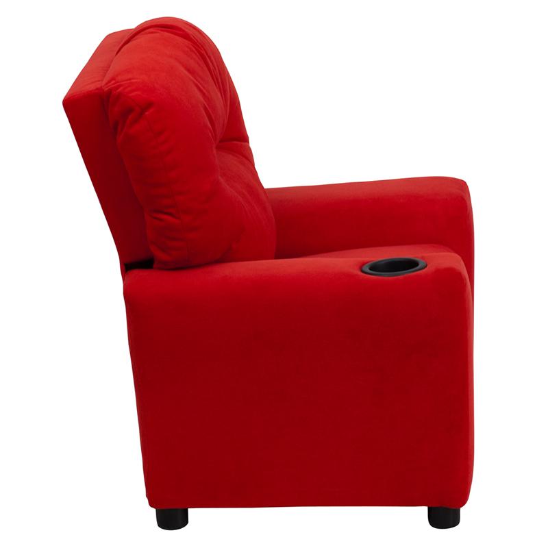 Contemporary Red Microfiber Kids Recliner with Cup Holder. Picture 2