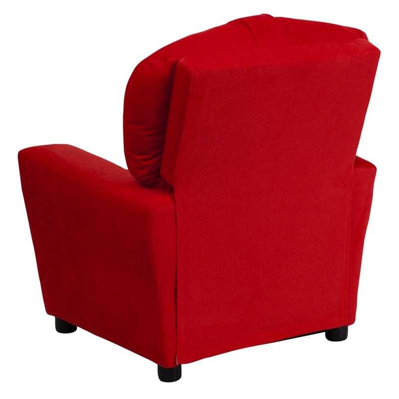 Contemporary Red Microfiber Kids Recliner with Cup Holder. Picture 3