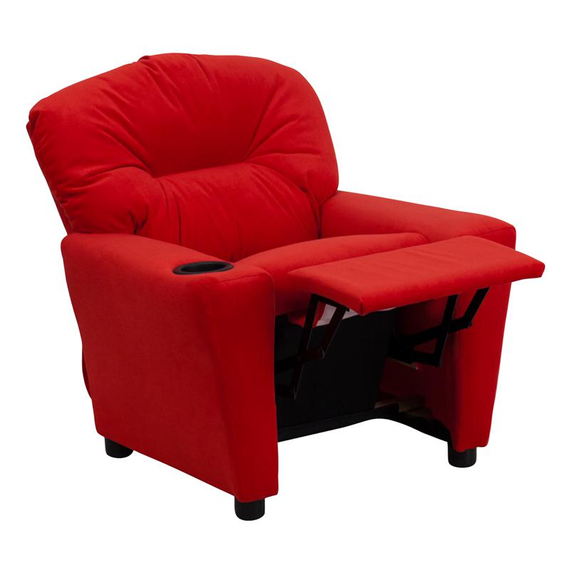 Contemporary Red Microfiber Kids Recliner with Cup Holder. Picture 5