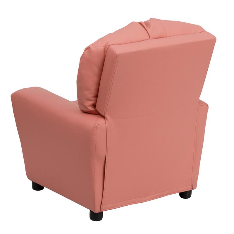 Contemporary Pink Vinyl Kids Recliner with Cup Holder. Picture 3