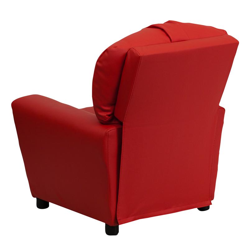 Contemporary Red Vinyl Kids Recliner with Cup Holder. Picture 3