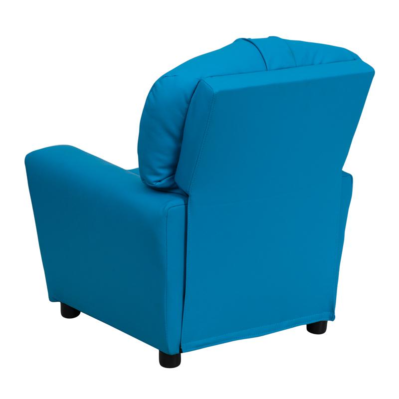 Contemporary Turquoise Vinyl Kids Recliner with Cup Holder. Picture 3