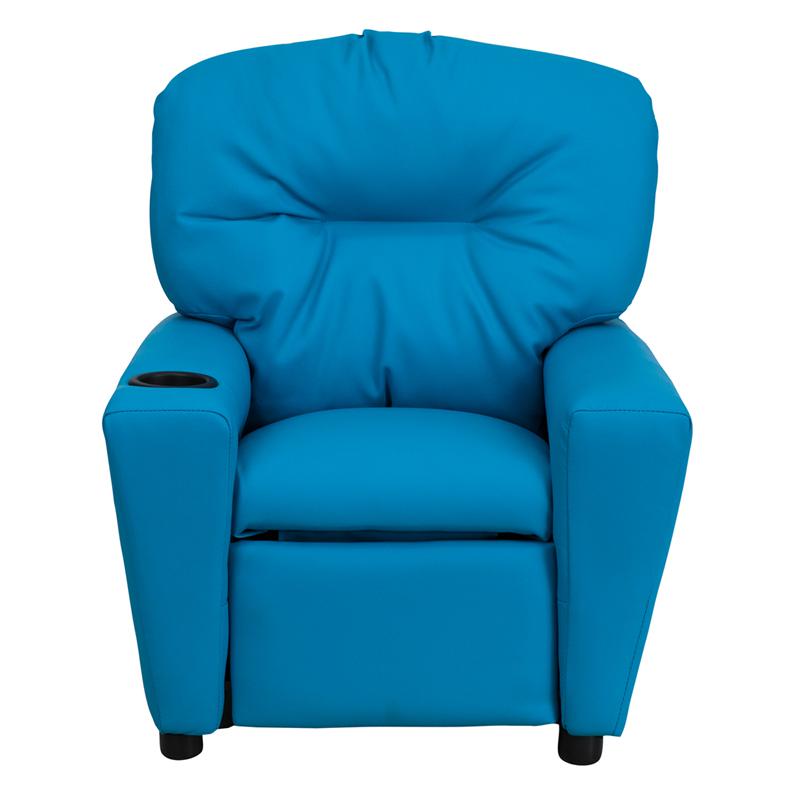 Contemporary Turquoise Vinyl Kids Recliner with Cup Holder. Picture 4