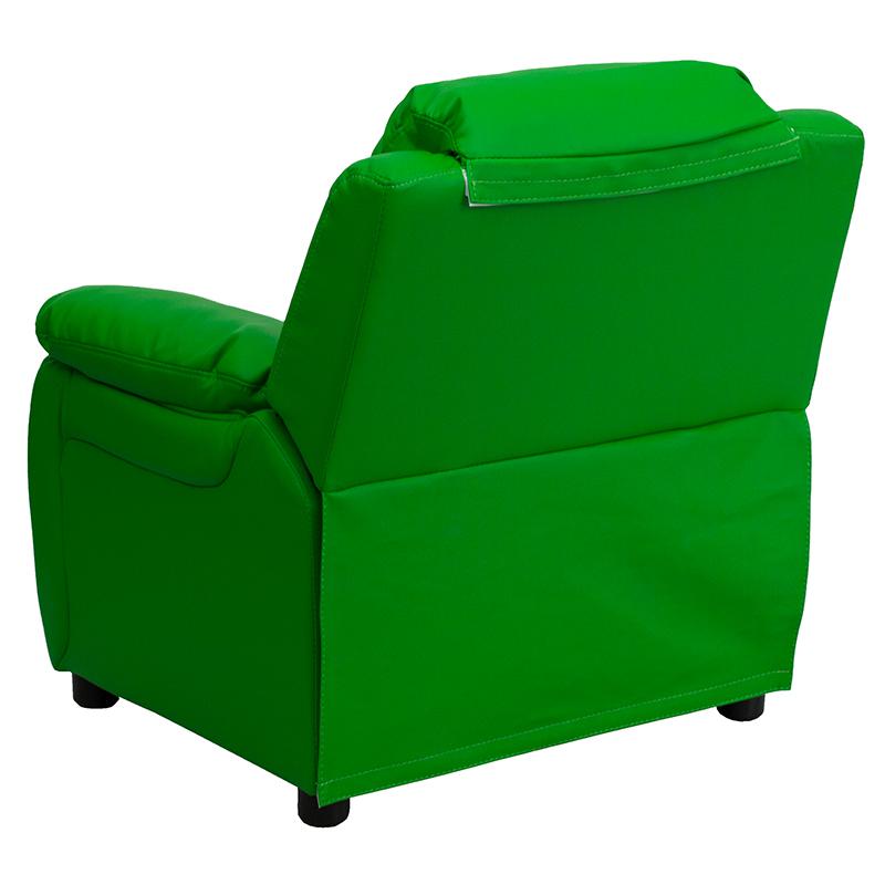 Deluxe Padded Contemporary Green Vinyl Kids Recliner with Storage Arms. Picture 2