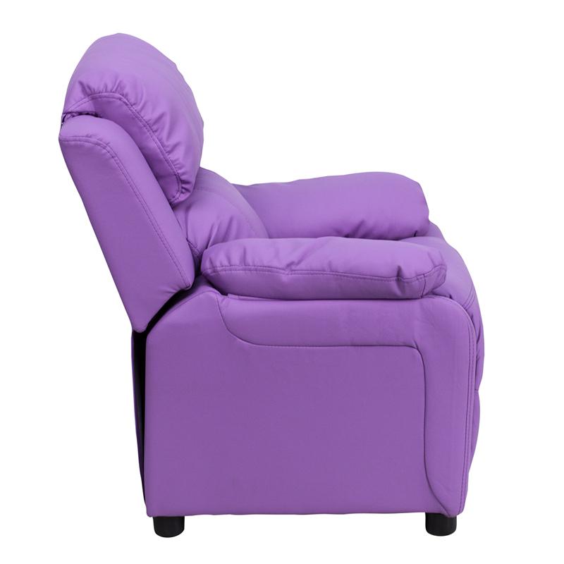 Deluxe Padded Contemporary Lavender Vinyl Kids Recliner with Storage Arms. Picture 2