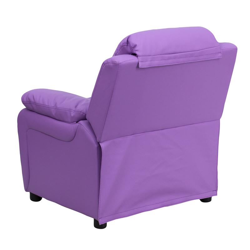 Deluxe Padded Contemporary Lavender Vinyl Kids Recliner with Storage Arms. Picture 3