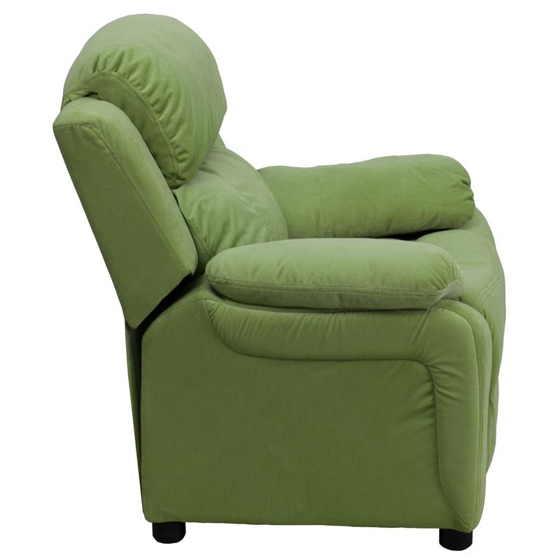Deluxe Padded Contemporary Avocado Microfiber Kids Recliner with Storage Arms. Picture 2