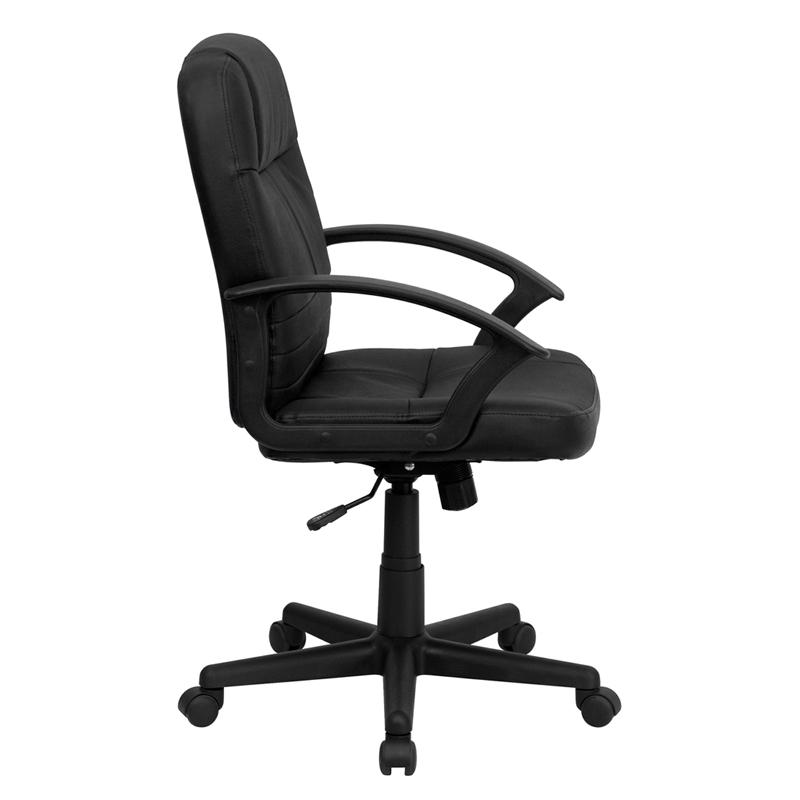 Mid-Back Black Leather Executive Swivel Office Chair with Rounded Back and Arms. Picture 2