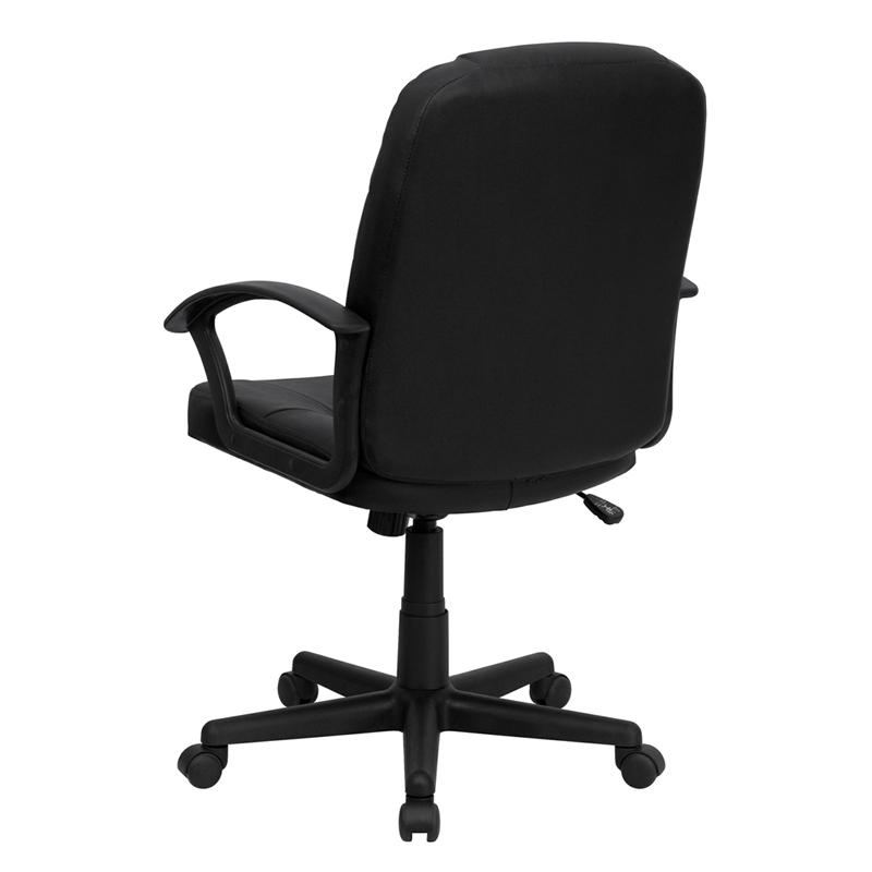 Mid-Back Black Leather Executive Swivel Office Chair with Rounded Back and Arms. Picture 3
