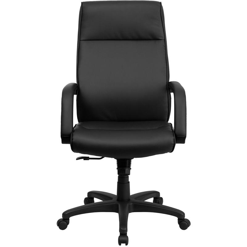 High Back Black LeatherSoft Executive Swivel Ergonomic Office Chair with Memory Foam Padding and Arms. Picture 4
