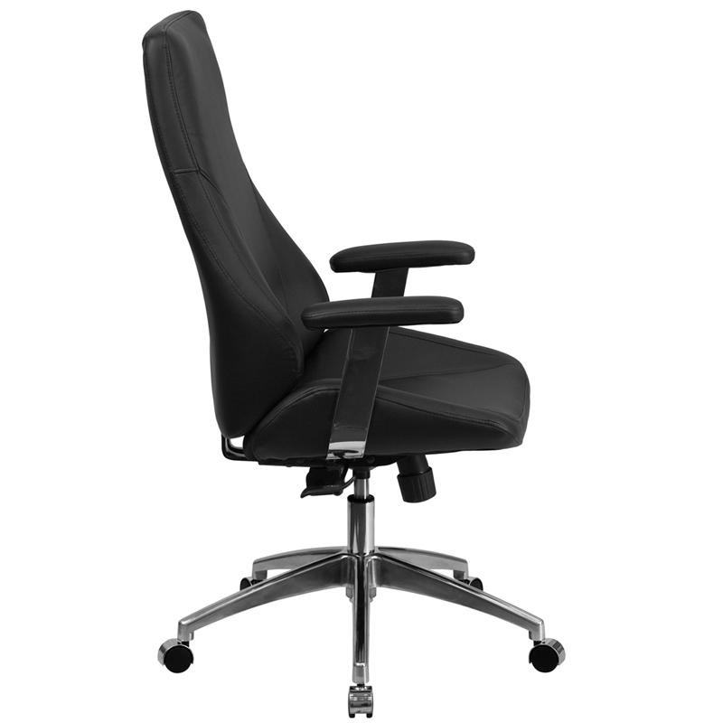 High Back Black LeatherSoft Smooth Upholstered Executive Swivel Office Chair with Arms. Picture 2