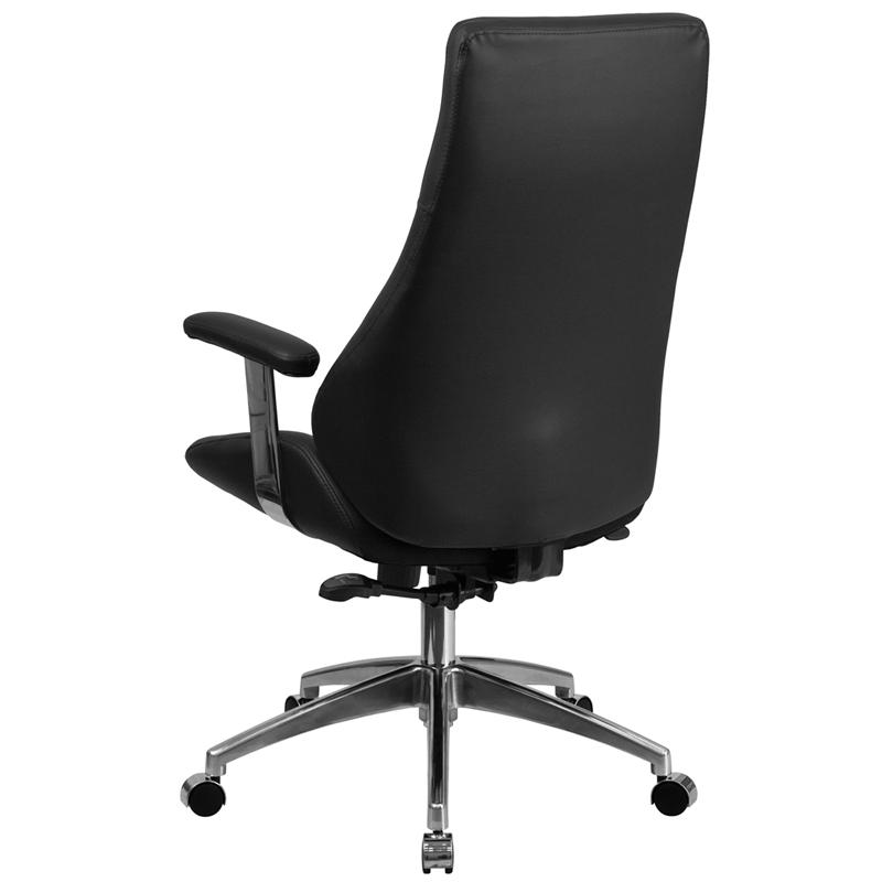 High Back Black LeatherSoft Smooth Upholstered Executive Swivel Office Chair with Arms. Picture 3