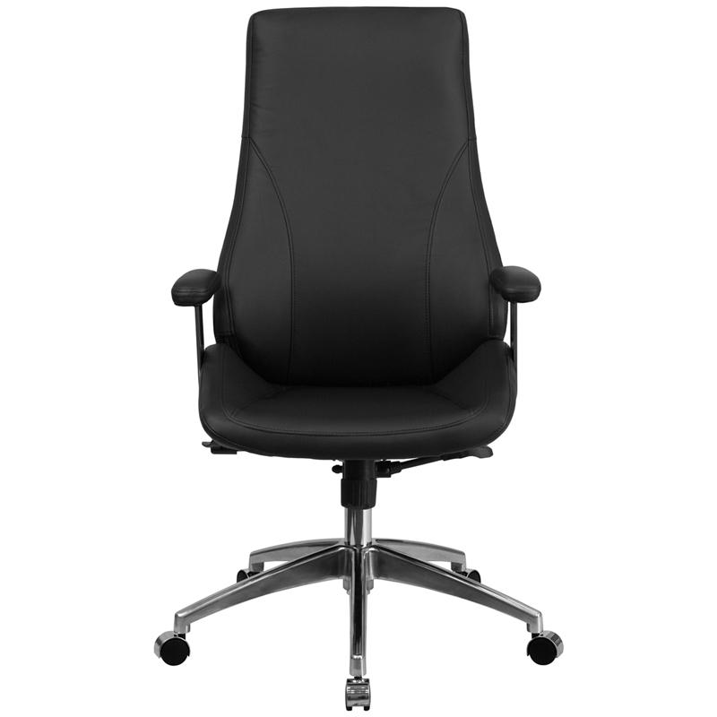 High Back Black LeatherSoft Smooth Upholstered Executive Swivel Office Chair with Arms. Picture 4