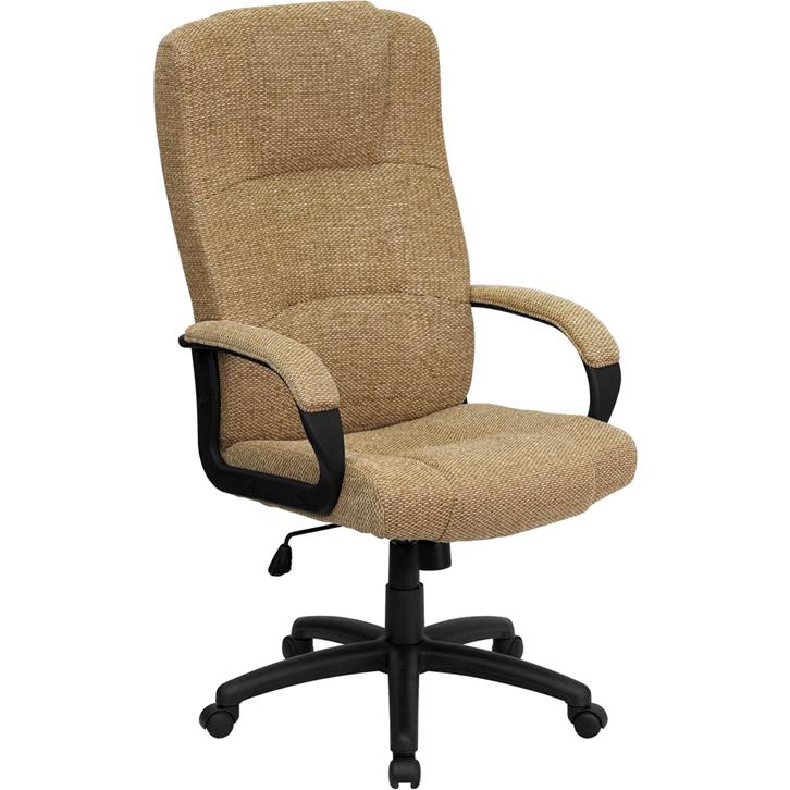 High Back Beige Fabric Executive Swivel Office Chair with Arms. The main picture.