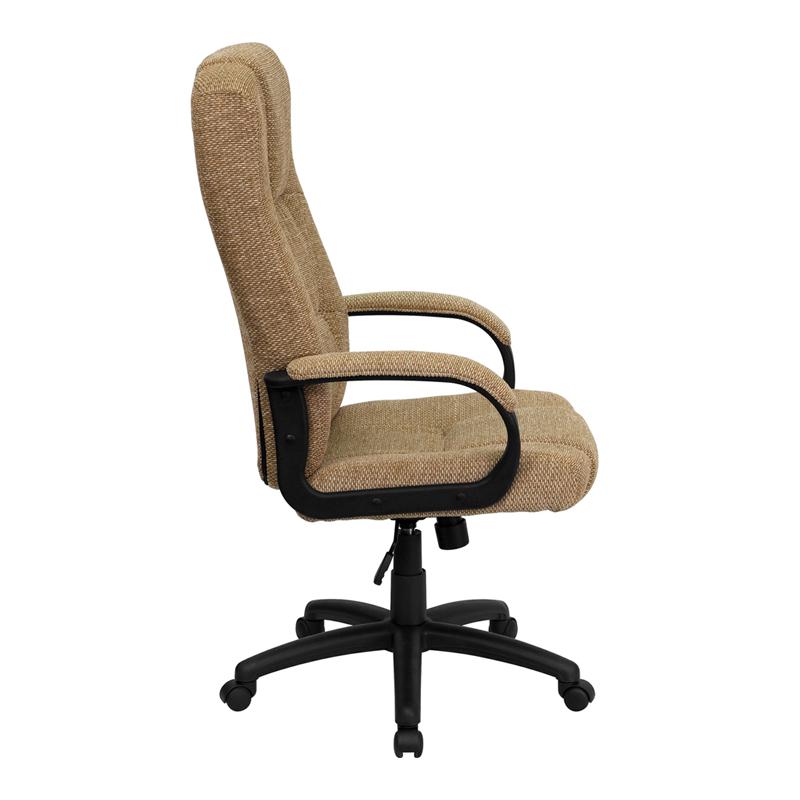 High Back Beige Fabric Executive Swivel Office Chair with Arms. Picture 2