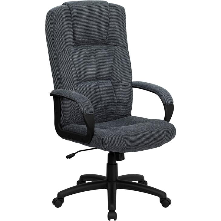 High Back Gray Fabric Executive Swivel Office Chair with Arms. The main picture.