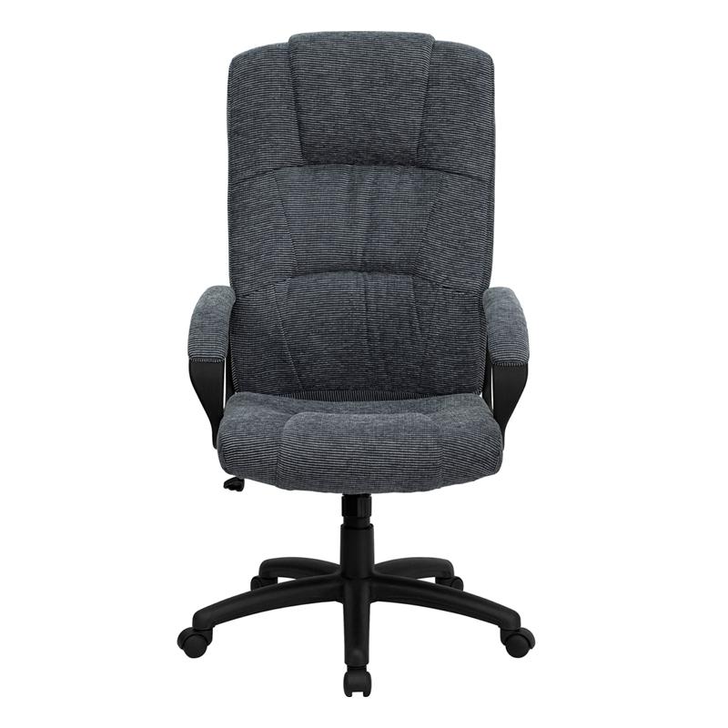 High Back Gray Fabric Executive Swivel Office Chair with Arms. Picture 4