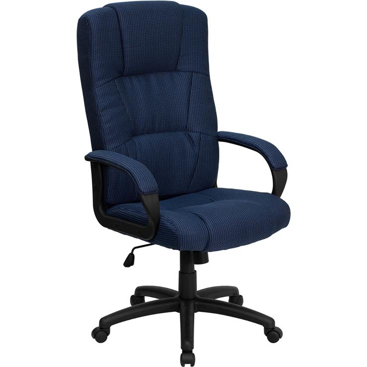 High Back Navy Blue Fabric Executive Swivel Office Chair with Arms. The main picture.