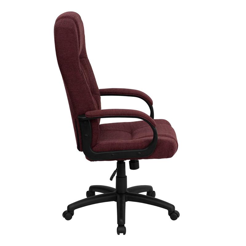 High Back Burgundy Fabric Executive Swivel Office Chair with Arms. Picture 2