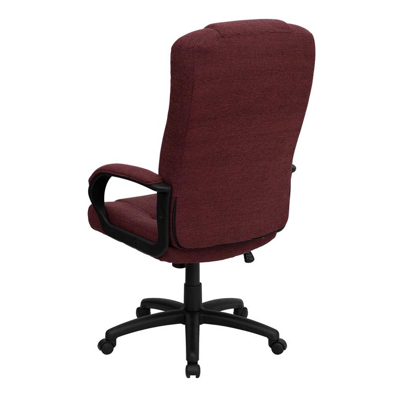 High Back Burgundy Fabric Executive Swivel Office Chair with Arms. Picture 3