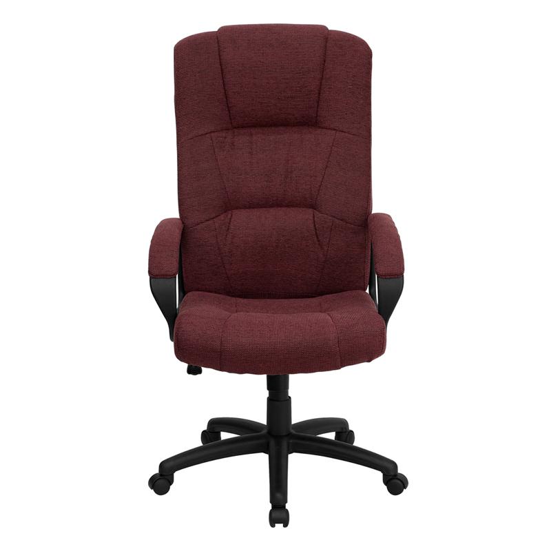High Back Burgundy Fabric Executive Swivel Office Chair with Arms. Picture 4