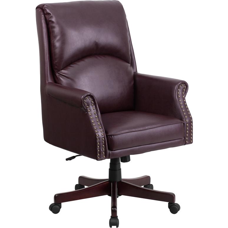 High Back Pillow Back Burgundy LeatherSoft Executive Swivel Office Chair with Arms. The main picture.