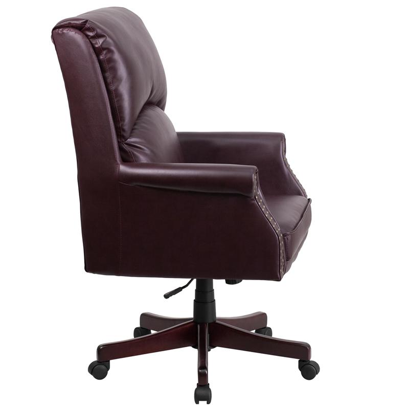 High Back Pillow Back Burgundy LeatherSoft Executive Swivel Office Chair with Arms. Picture 2