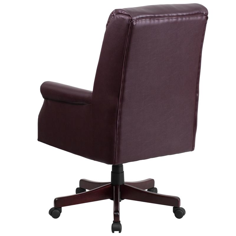 High Back Pillow Back Burgundy LeatherSoft Executive Swivel Office Chair with Arms. Picture 3