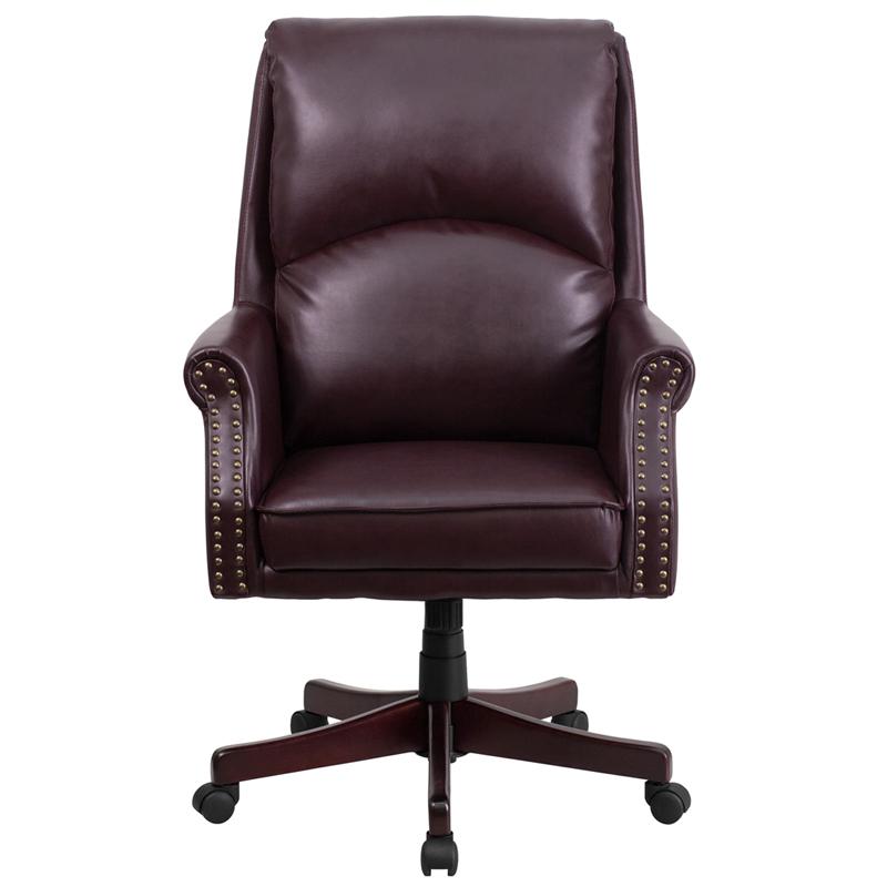 High Back Pillow Back Burgundy LeatherSoft Executive Swivel Office Chair with Arms. Picture 4