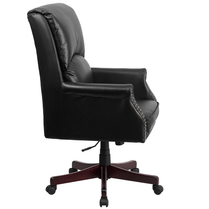 High Back Pillow Back Black LeatherSoft Executive Swivel Office Chair with Arms. Picture 2