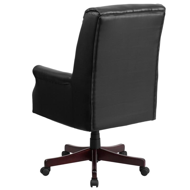 High Back Pillow Back Black LeatherSoft Executive Swivel Office Chair with Arms. Picture 3