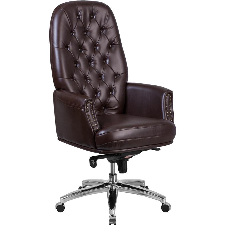 High Back Traditional Tufted Brown LeatherSoft Multifunction Executive Swivel Ergonomic Office Chair with Arms. The main picture.