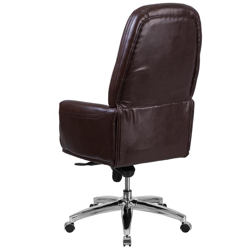 High Back Traditional Tufted Brown LeatherSoft Multifunction Executive Swivel Ergonomic Office Chair with Arms. Picture 3