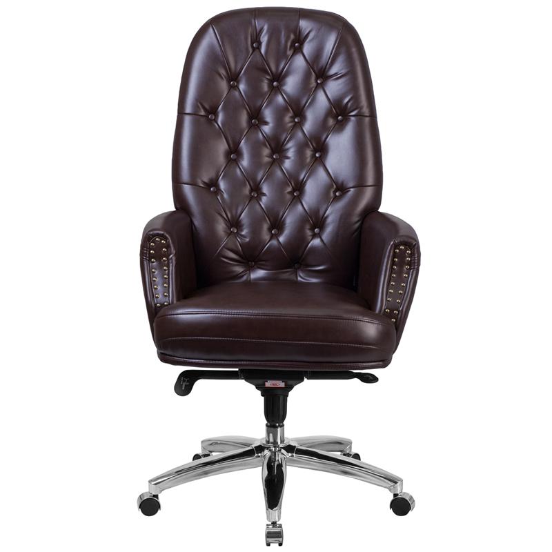 High Back Traditional Tufted Brown LeatherSoft Multifunction Executive Swivel Ergonomic Office Chair with Arms. Picture 4