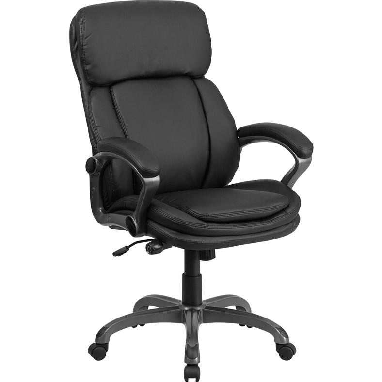 High Back Black LeatherSoft Executive Swivel Ergonomic Office Chair with Lumbar Support Knob with Arms. Picture 1