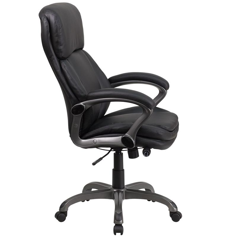 High Back Black LeatherSoft Executive Swivel Ergonomic Office Chair with Lumbar Support Knob with Arms. Picture 2