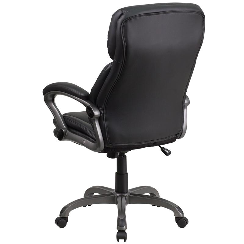 High Back Black LeatherSoft Executive Swivel Ergonomic Office Chair with Lumbar Support Knob with Arms. Picture 3