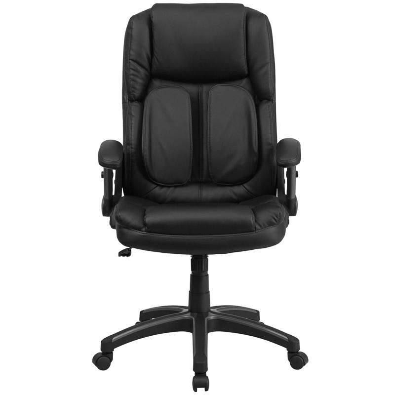 Extreme Comfort High Back Black LeatherSoft Executive Swivel Ergonomic Office Chair with Flip-Up Arms. Picture 4