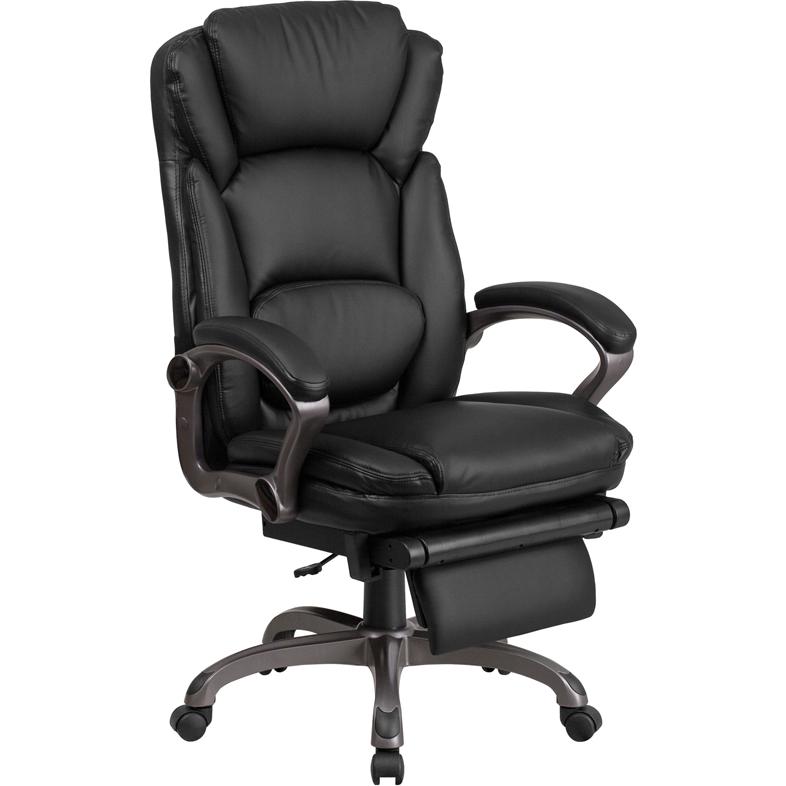 High Back Black Executive Swivel Office Chair with Outer Lumbar Cushion and Arms. Picture 1