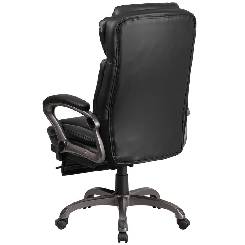 High Back Black Executive Swivel Office Chair with Outer Lumbar Cushion and Arms. Picture 3