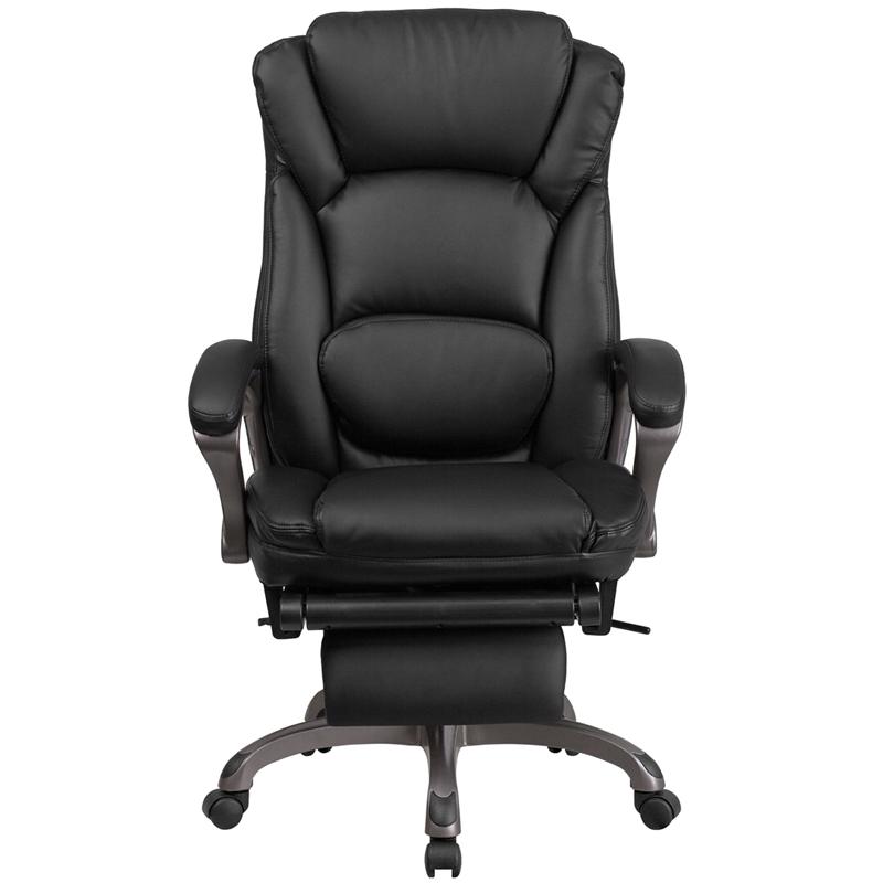 High Back Black Executive Swivel Office Chair with Outer Lumbar Cushion and Arms. Picture 4